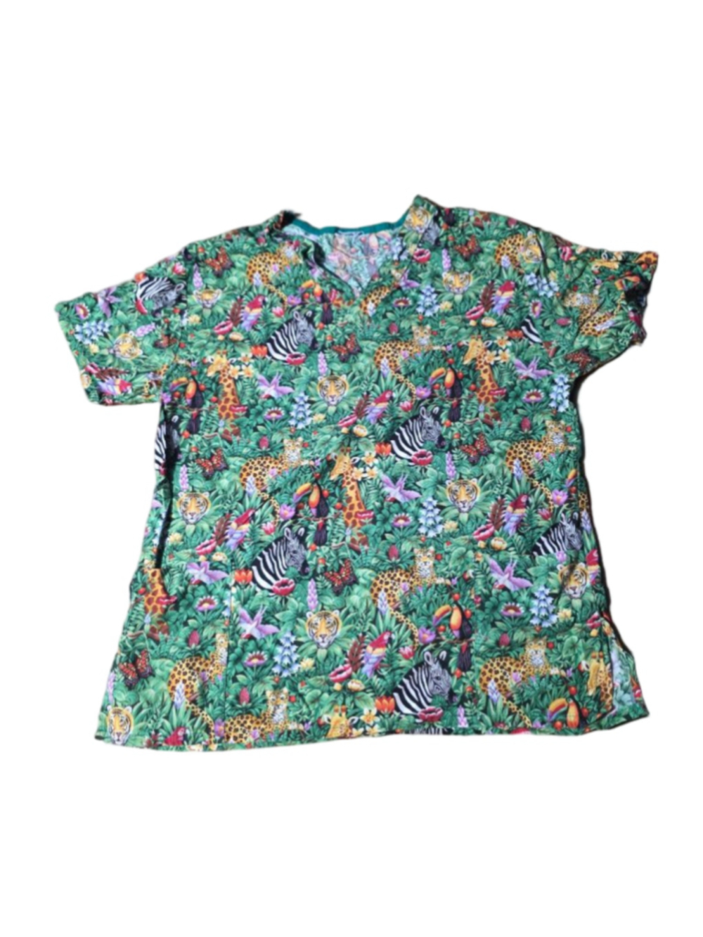 Women's Unbranded Jungle Animal Print Scrub Top L Green Blue #946